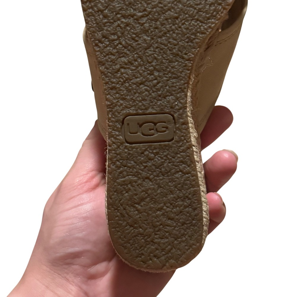 UGG Gwyn Beige Leather Espadrille Wedge Slide Sandals Women's Size 7 - Picture 11 of 13